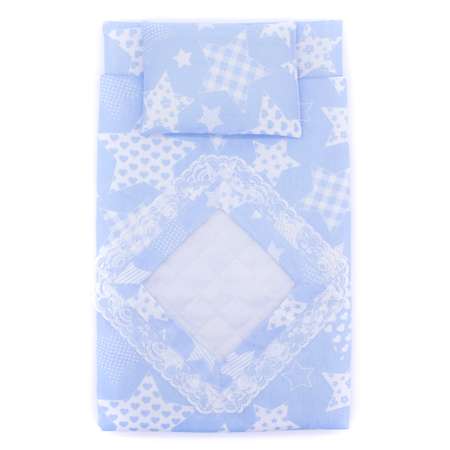 Комплект для пупса Модница 43-48 см: одеяло в пододеяльнике подушка и матрасик светло-голубой