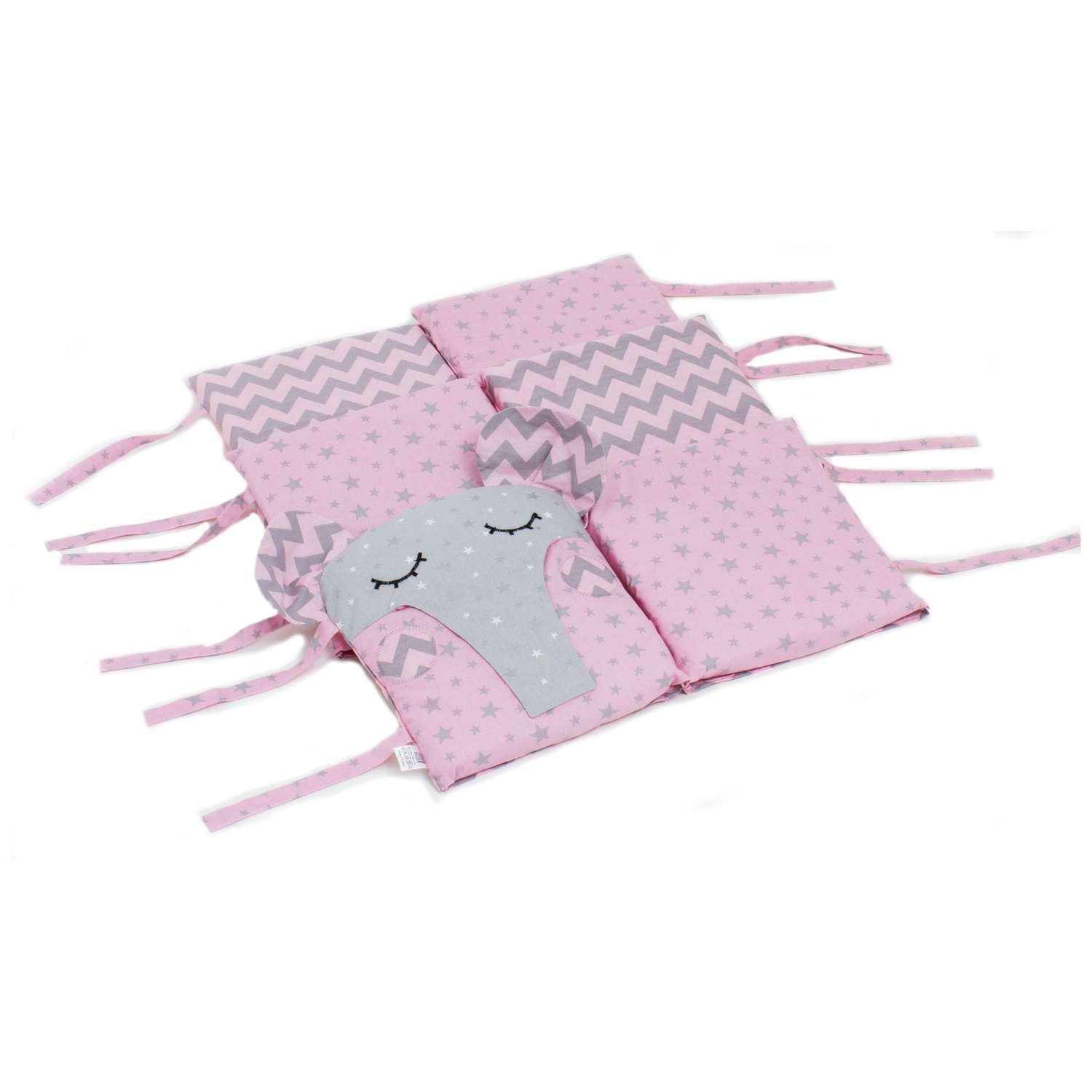 Бортики в кроватку Hush Hush! для новорожденных с шуршащими ушками Сонный слоник Pink 5111 - фото 1