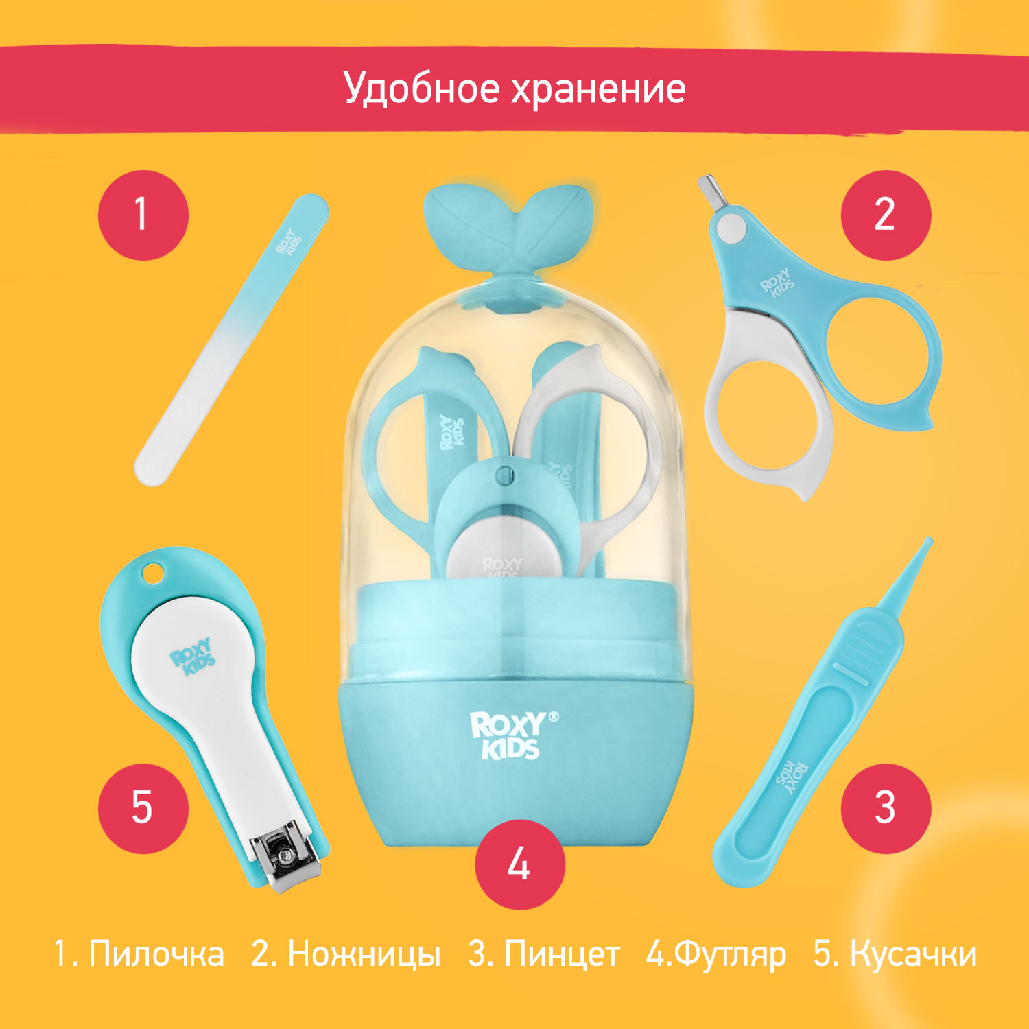 Набор маникюрный детский ROXY-KIDS Листик 5 в 1 голубой белый - фото 2