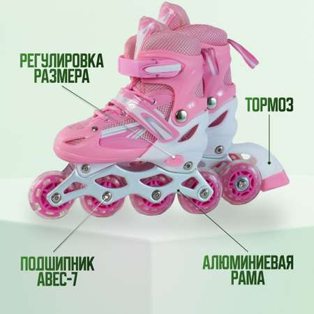 Коньки роликовые-трансформеры OnHand для детей и подростков размер 35-38 розовые - защита в комплекте