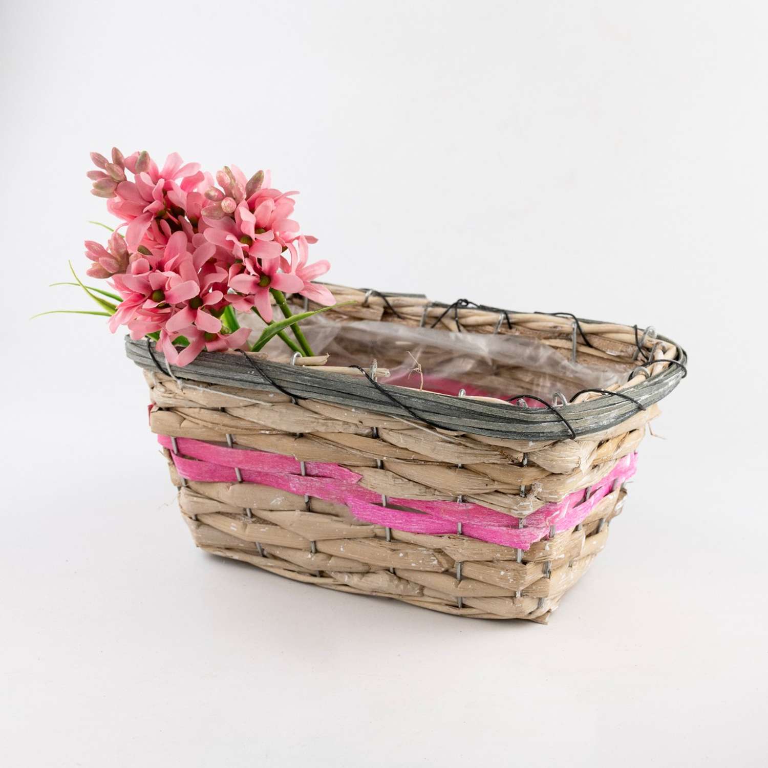 Кашпо плетеное Азалия Декор прямоугольное из бамбука 23x15хH12см цвет натуральный/розовый - фото 3