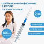 Шприцы ADVANTA инъекционные 2 мл 100 шт 3-х компонентные одноразовые с иглой