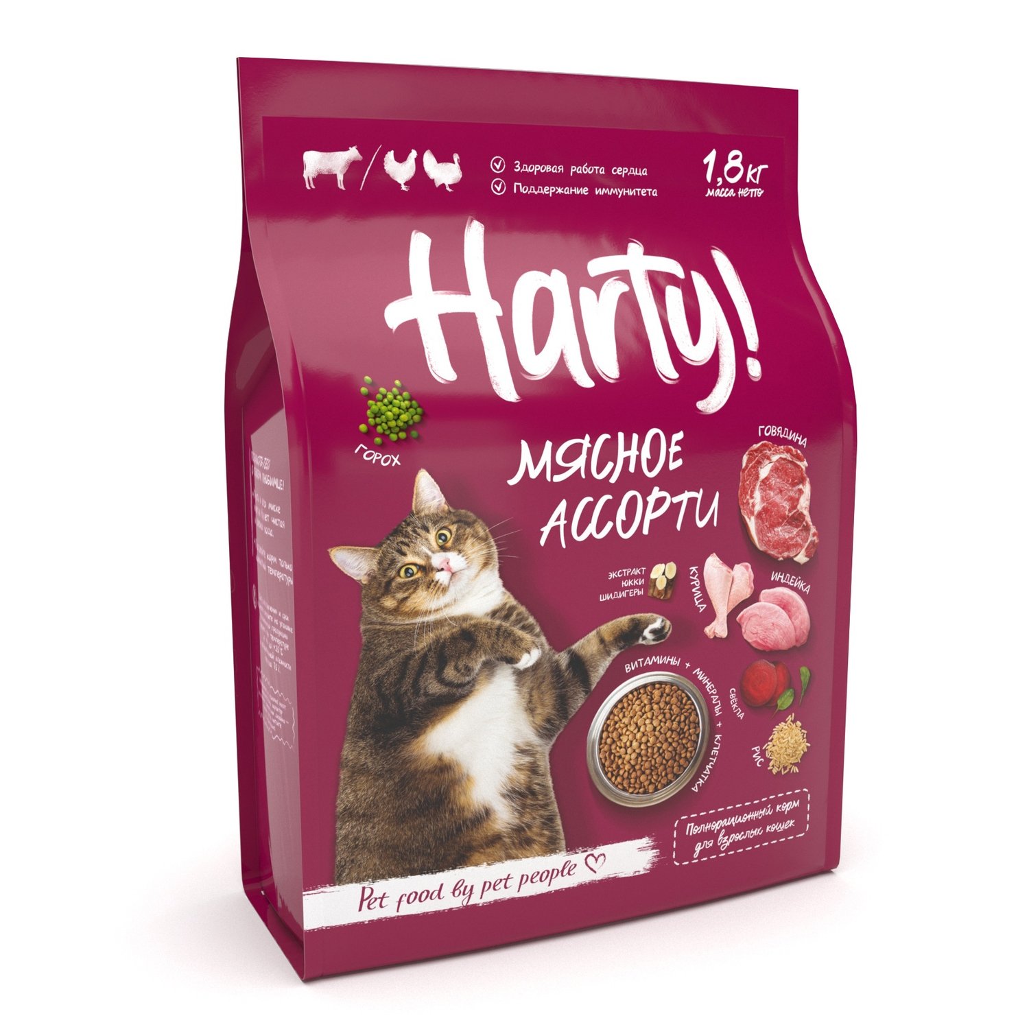 Корм для кошек Harty 1,8кг Мясное ассорти для взрослых полнорационный сухой  купить по цене 680 ₽ с доставкой в Москве и России, отзывы, фото