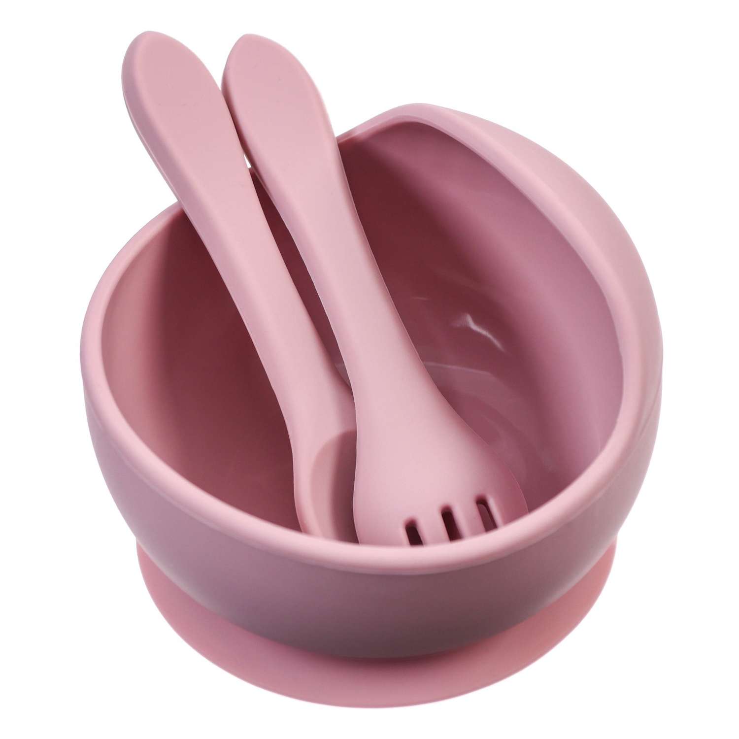 Набор для кормления Mum and Baby миска вилка ложка цвет розовый - фото 1