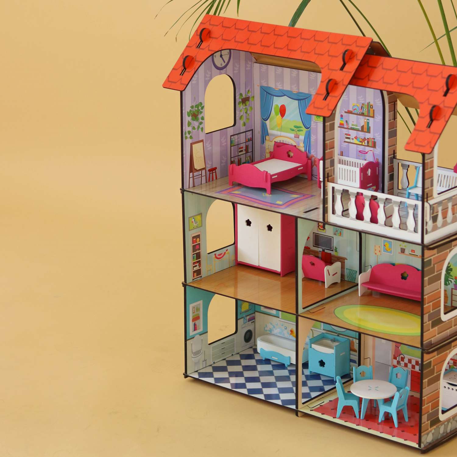 Кукольный домик энчантималс Alatoys игровой центр для барби 3 этажа 6 комнат КД02 - фото 11