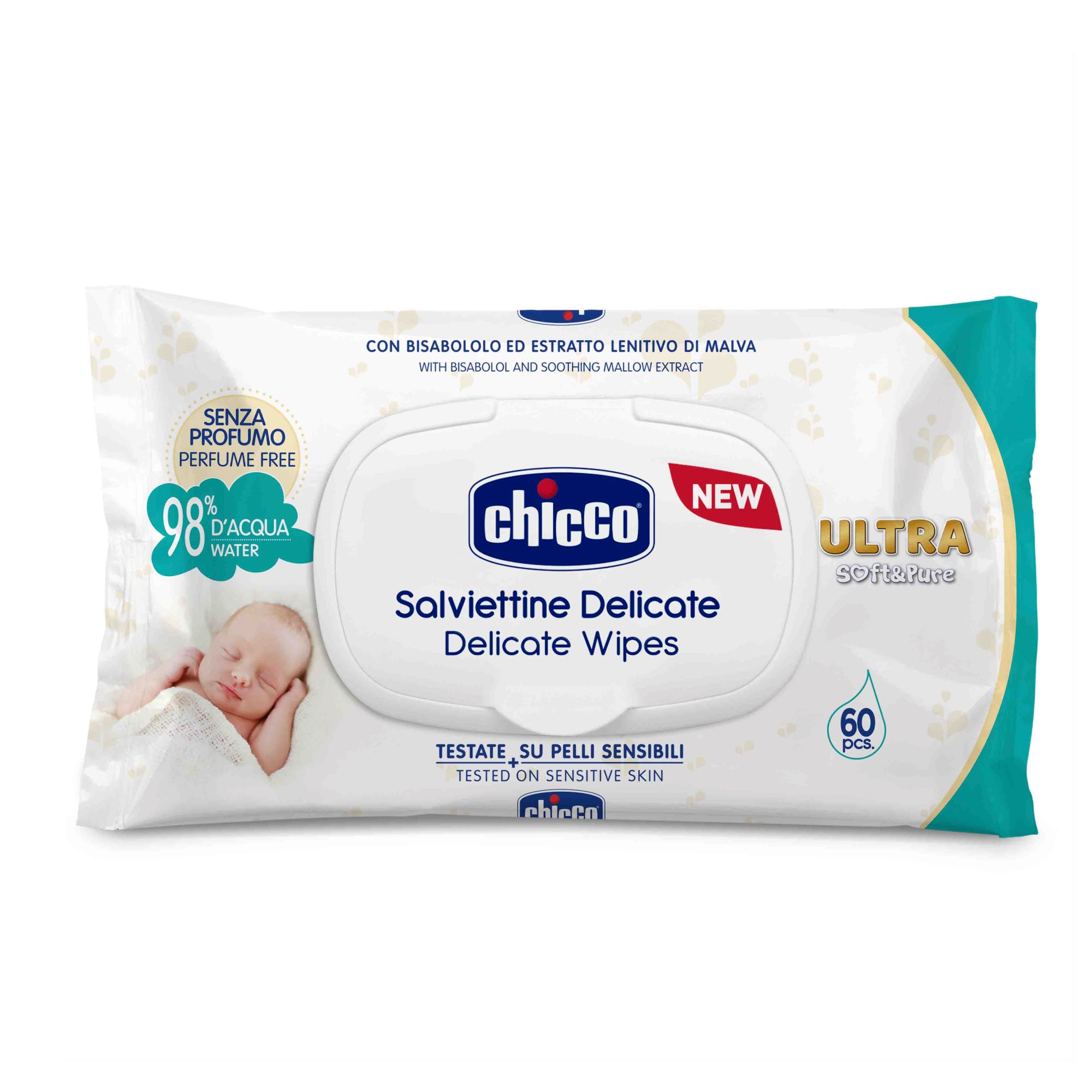 Салфетки Chicco ультра-мягкие влажные 60шт с клапаном 00009163600000 - фото 1