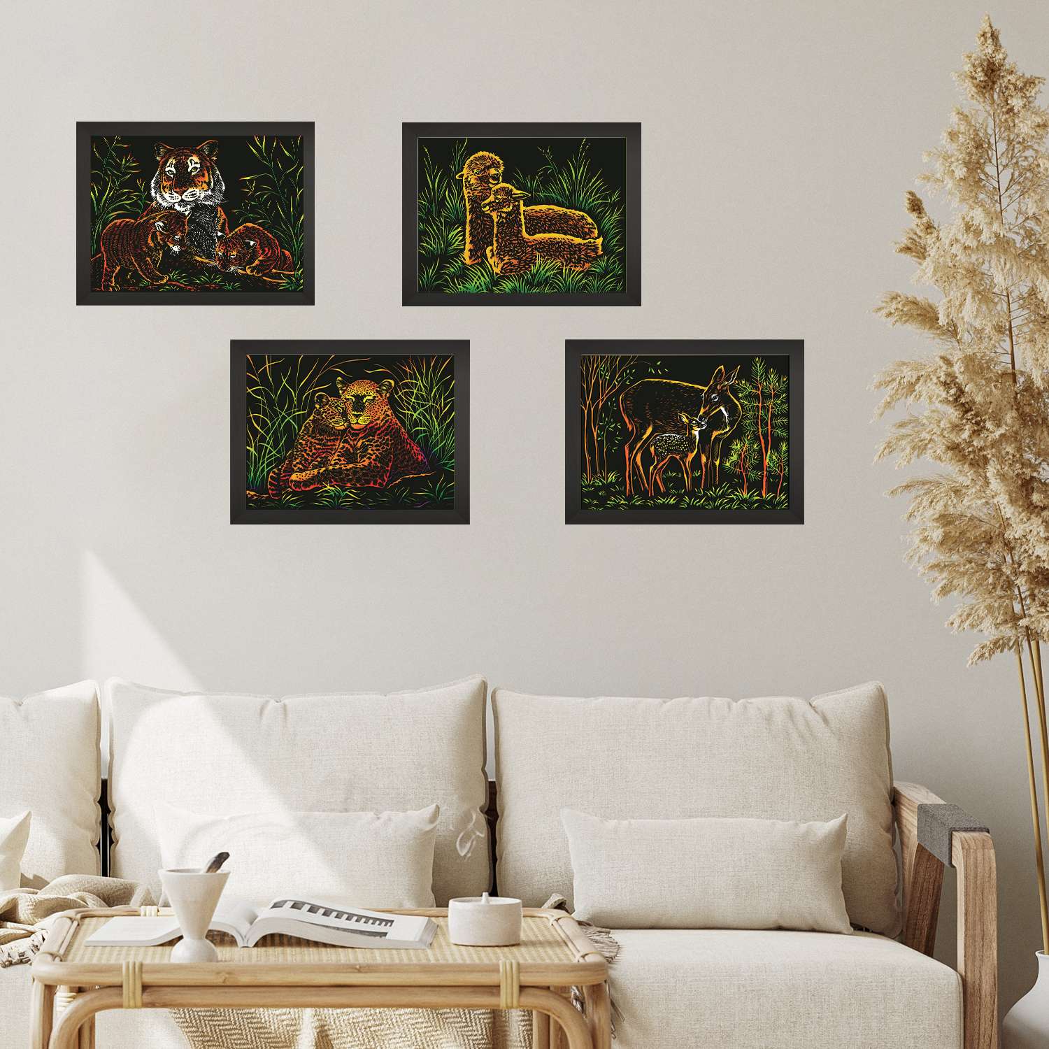Набор для творчества LORI 4 цветные гравюры Животные с малышами 18х24 см - фото 13