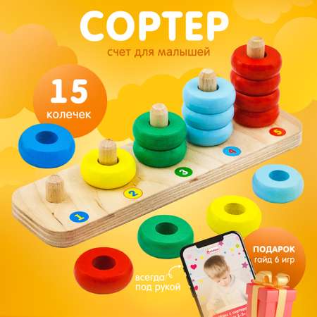 Пирамидка счеты Alatoys развивающая деревянная игрушка для малышей Монтессори