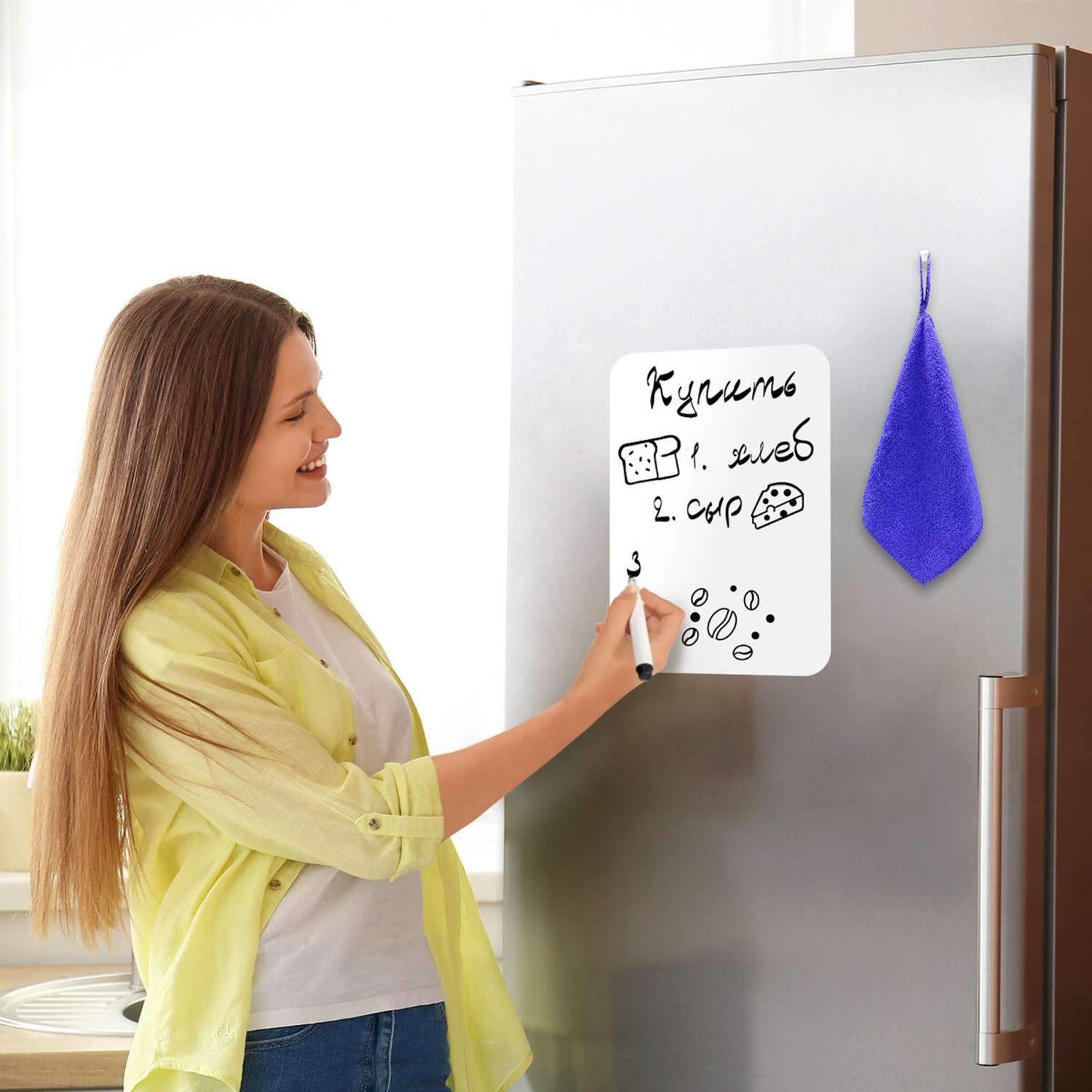 Планинг Brauberg магнитный на холодильник для заметок 30х21 см с маркером и салфеткой - фото 3