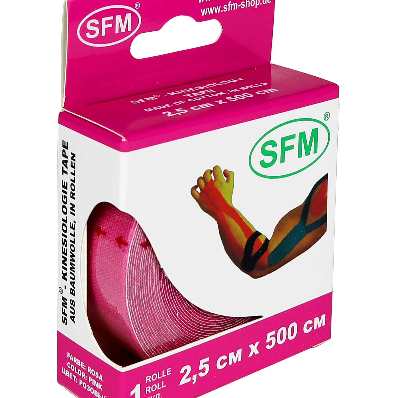 Кинезиотейп SFM Hospital Products Plaster на хлопковой основе 2.5х500 см розового цвета в диспенсере - фото 1