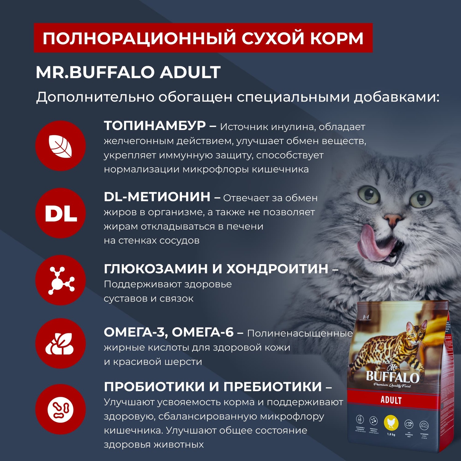 Сухой корм для кошек Mr.Buffalo 1.8 кг (полнорационный) - фото 4