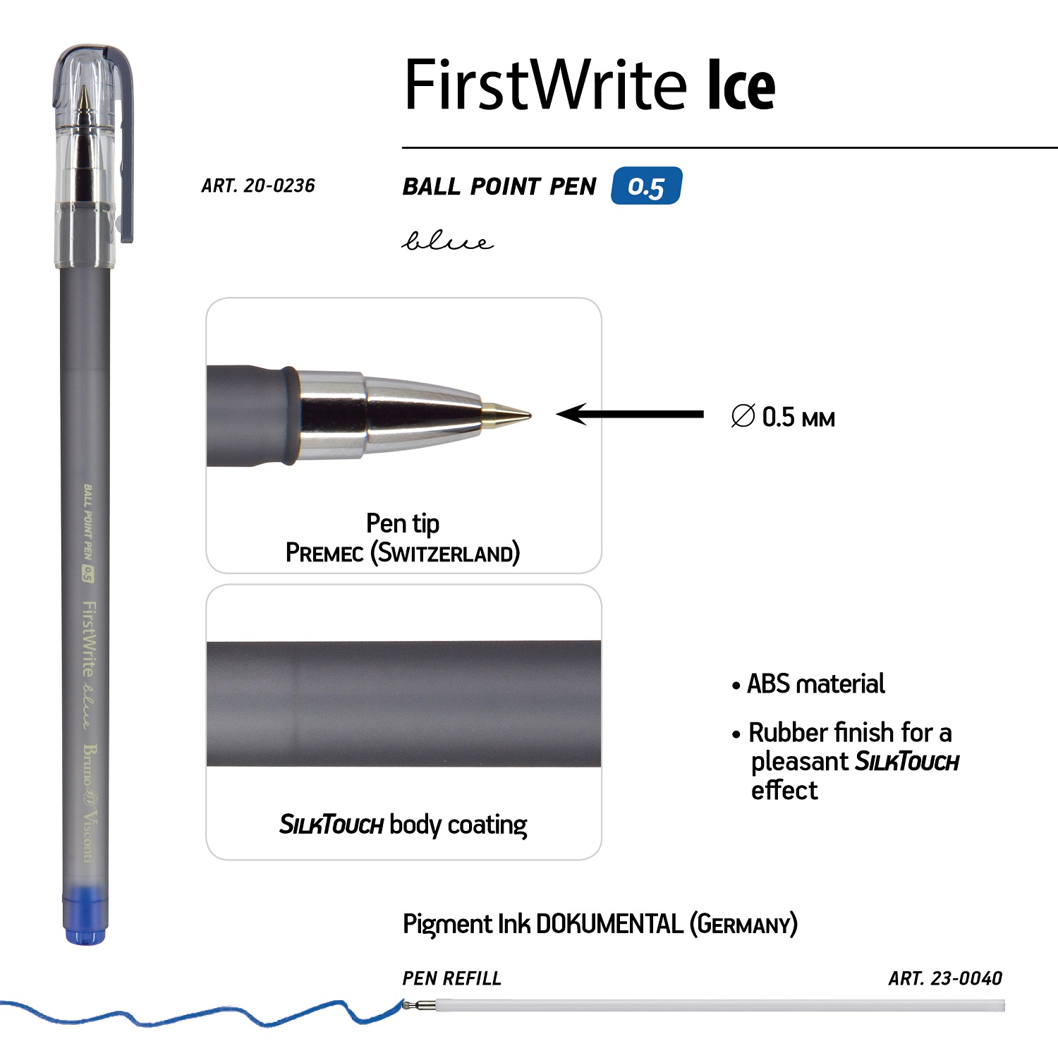 Набор из 5-ти шариковых ручек Bruno Visconti FirstWrite Ice синие - фото 5