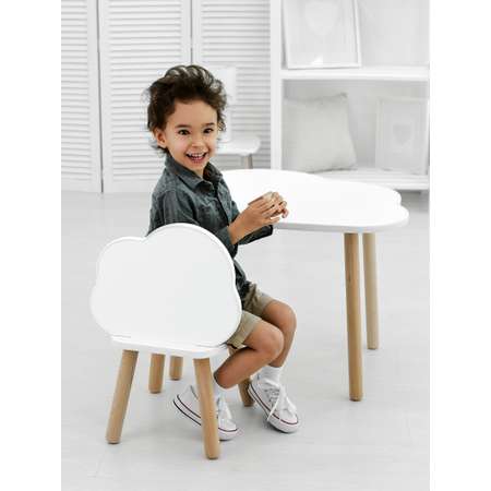 Детский стол и стул из дерева Мега Тойс Облако комплект деревянный белый столик со стульчиком набор мебели для детской комнаты