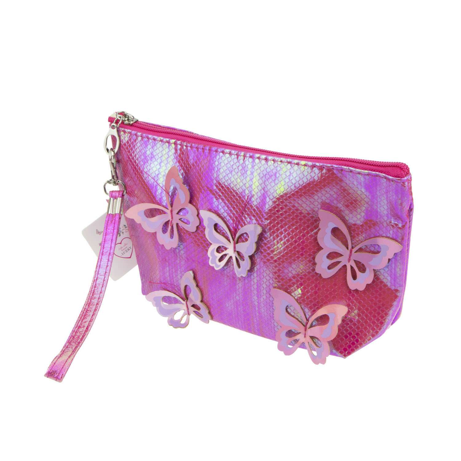 Пенал- косметичка Lukky с голографическими накладными бабочками розовая 24х13 см - фото 8