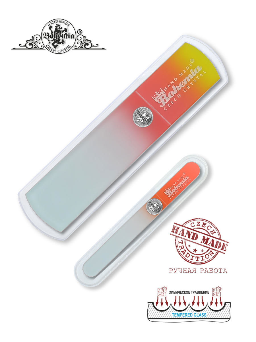 Набор маникюрный BOHEMIA Czech Glass Nail Files пилка 90мм для ногтей и пилка-терка для ног 135мм желто-лососевый - фото 3