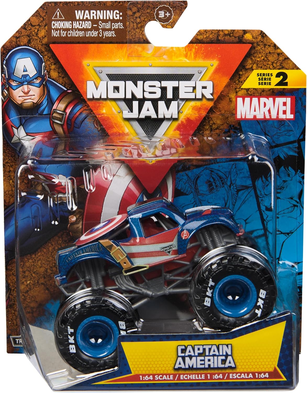 Монстр-трак Monster Jam Marvel Captain America 1:64 синий 6069960 - фото 1