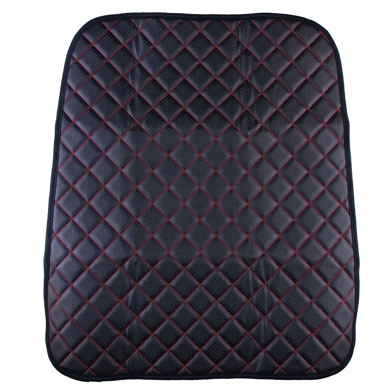 Защита спинки сиденья SKYWAY 60х50 см кожа искусственная перфорированная (черная/строчка красная) - фото 1