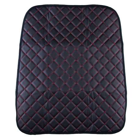 Защита спинки сиденья SKYWAY 60х50 см кожа искусственная перфорированная (черная/строчка красная)