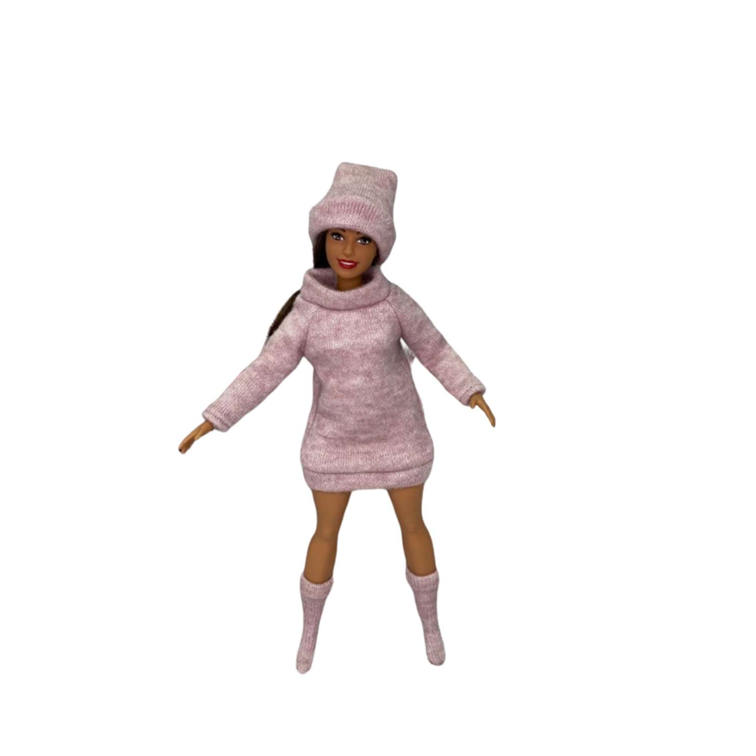 Одежда для куклы Ani Raam Платье-свитер шапочка теплые гольфы Ani Raam для куклы Барби S252 - фото 1