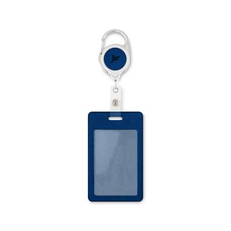 Карман для бейджа из экокожи Flexpocket цвет синий с рулеткой и вытяжной нитью