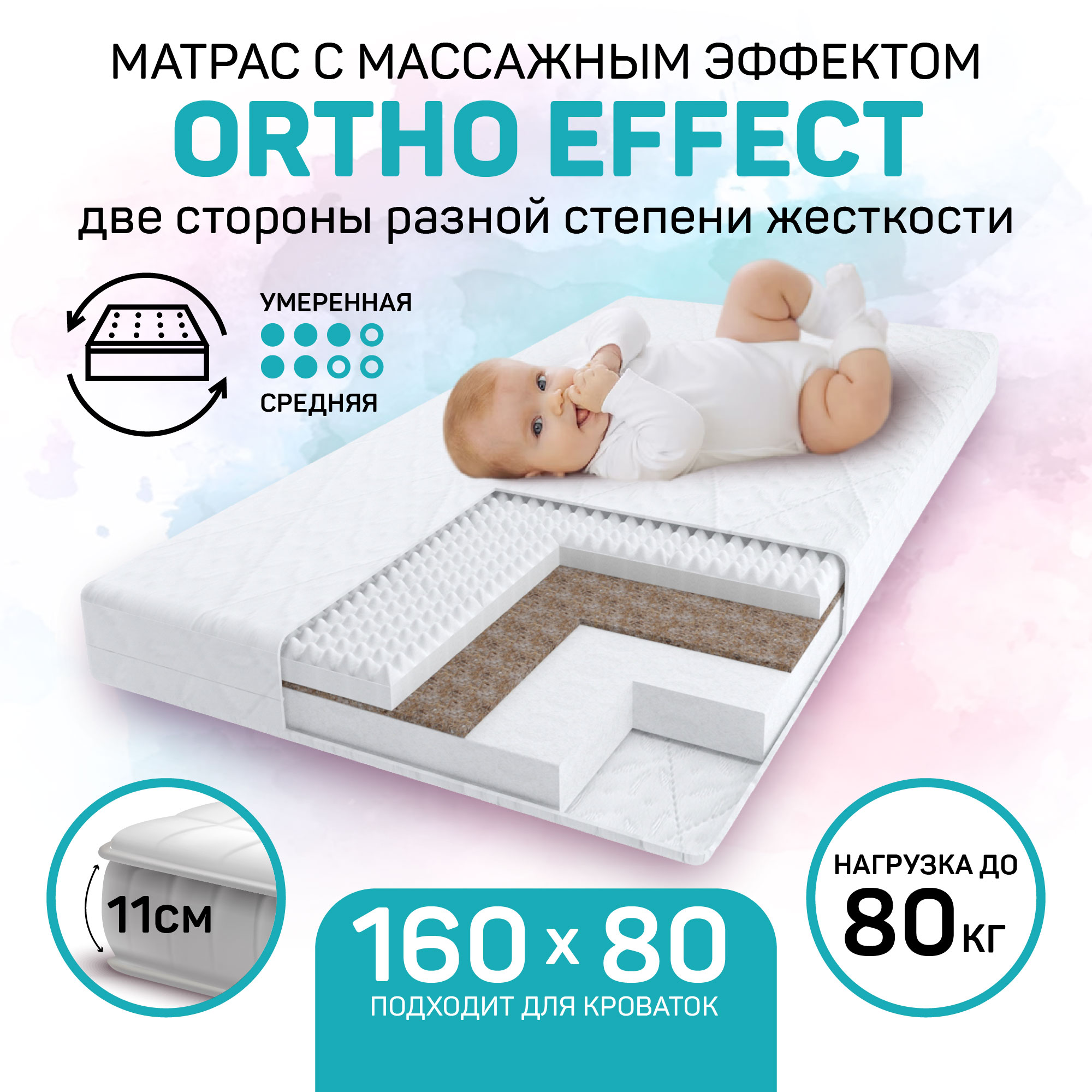 Матрас AmaroBaby с ортопедическим массажным эффектом Ortho effect 160х80х11 см - фото 2