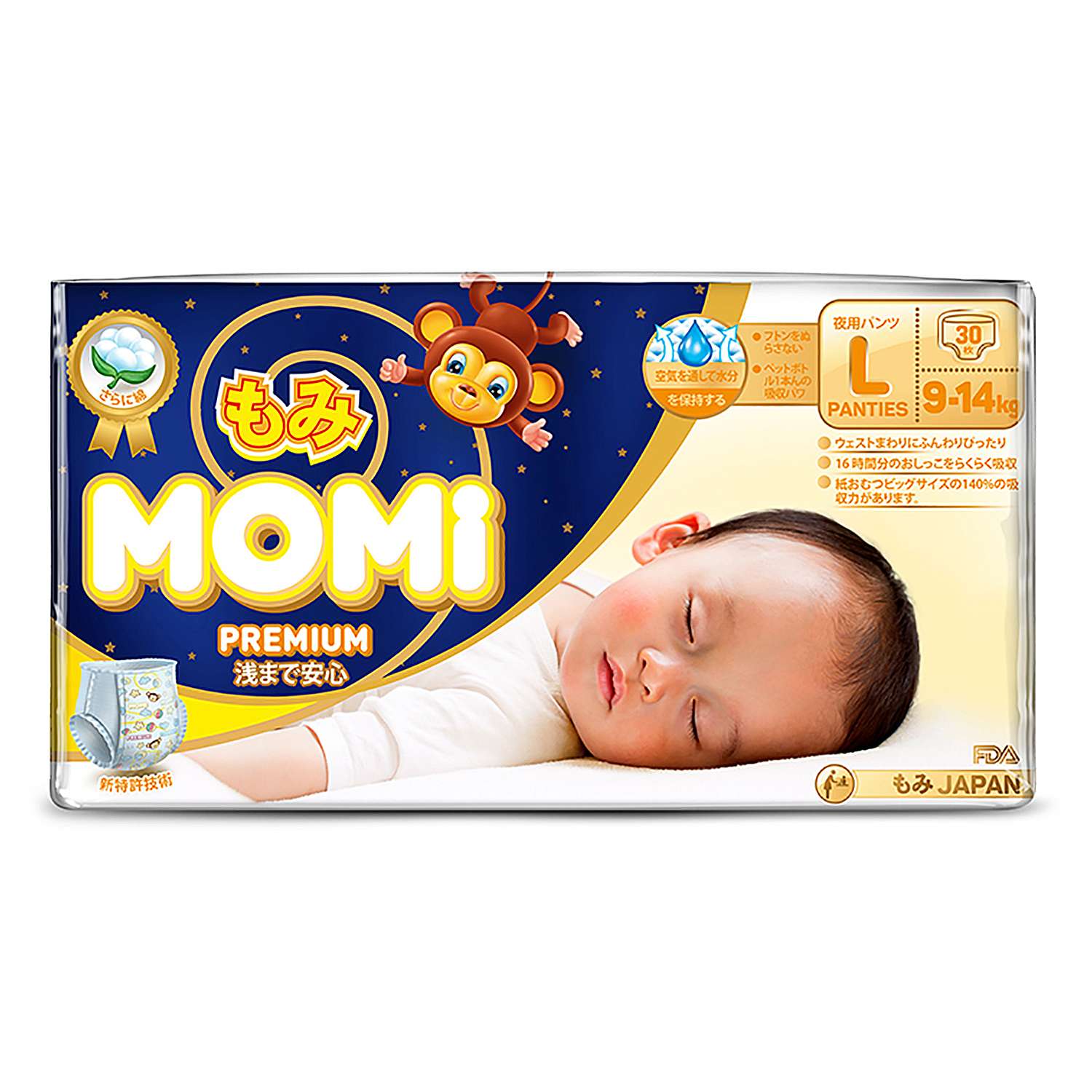 Подгузники-трусики Momi Premium Night L 9-14кг 30шт - фото 1