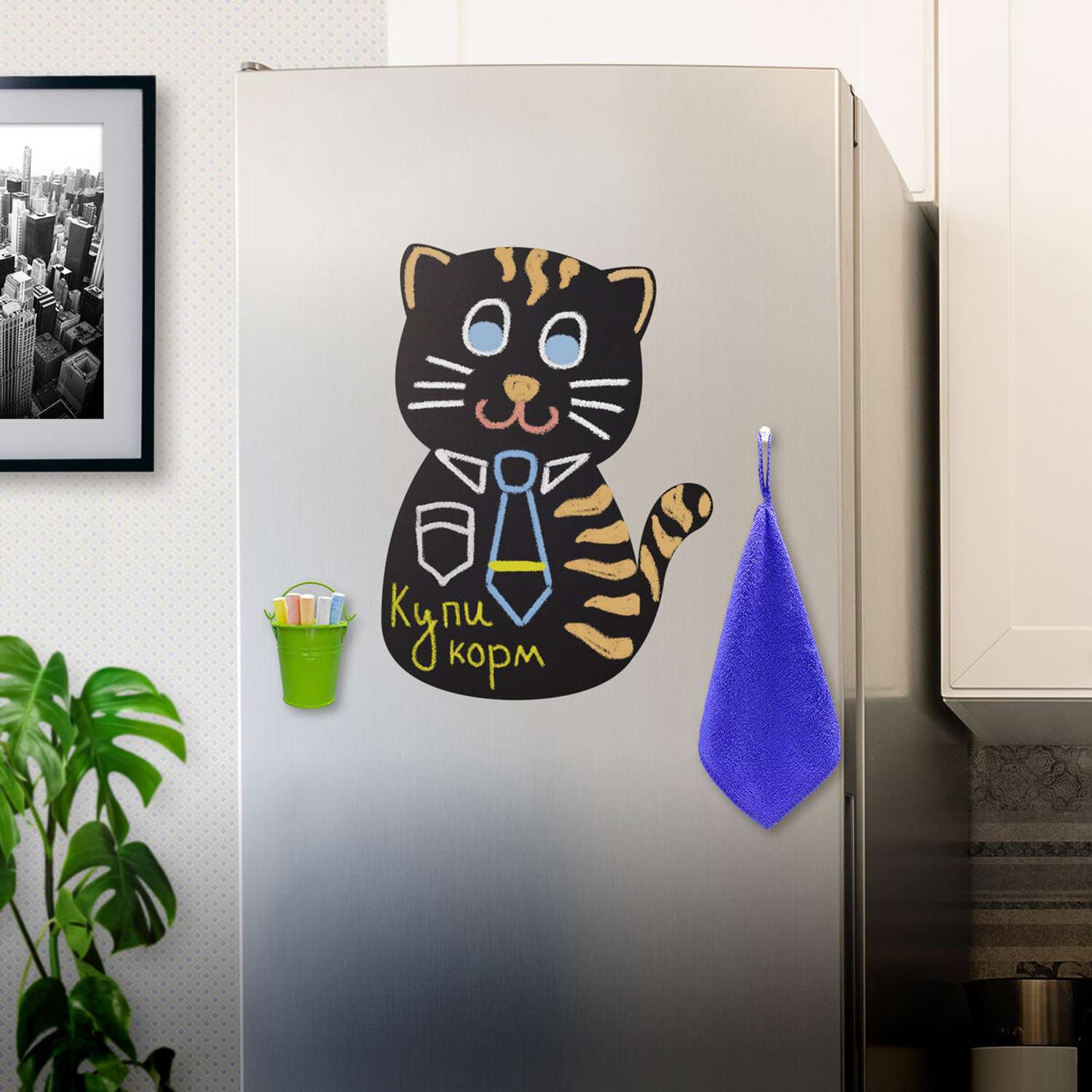 Планинг Brauberg магнитный меловой на холодильник для заметок 30х40 см Pussy Cat с набором аксессуаров - фото 5