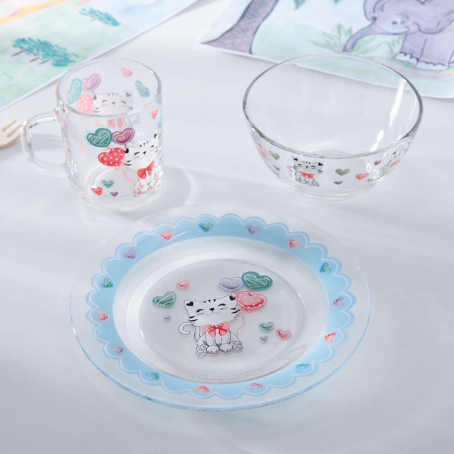 Набор детской посуды Доляна Котёнок кружка миска тарелка - фото 1