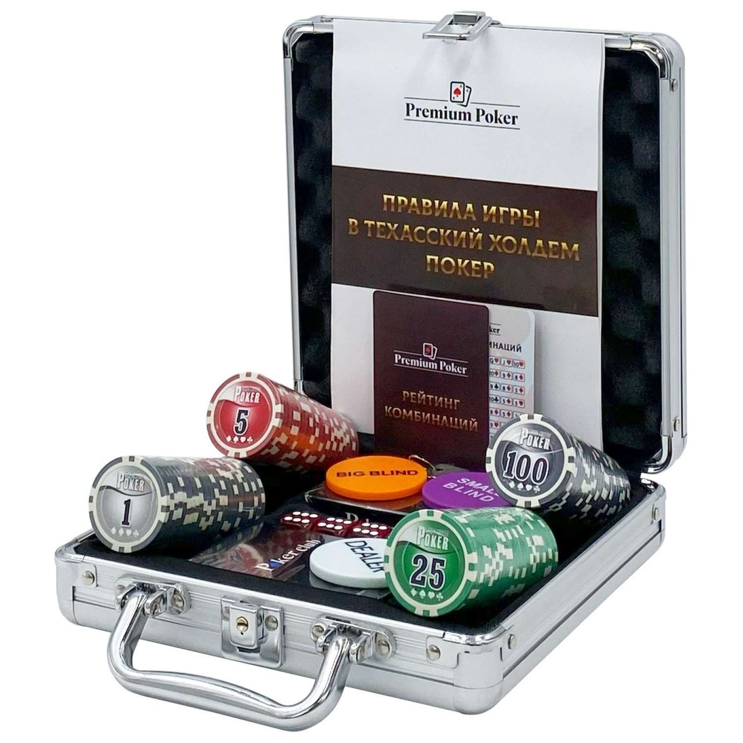 Покерный набор HitToy Nuts 100 фишек с номиналом в чемодане - фото 1