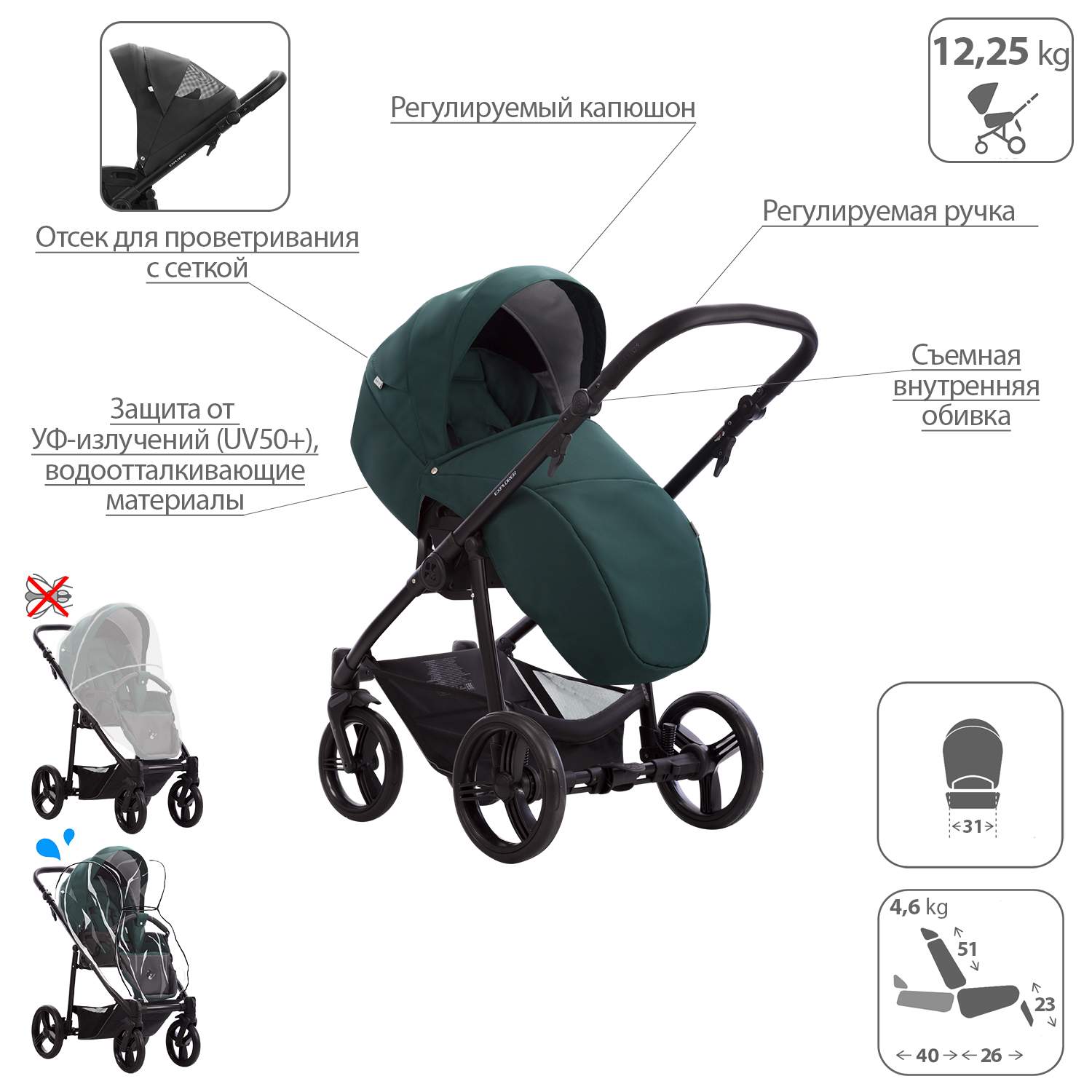 Коляска 2в1 Bebetto Explorer Air шасси Черное 09 - фото 6