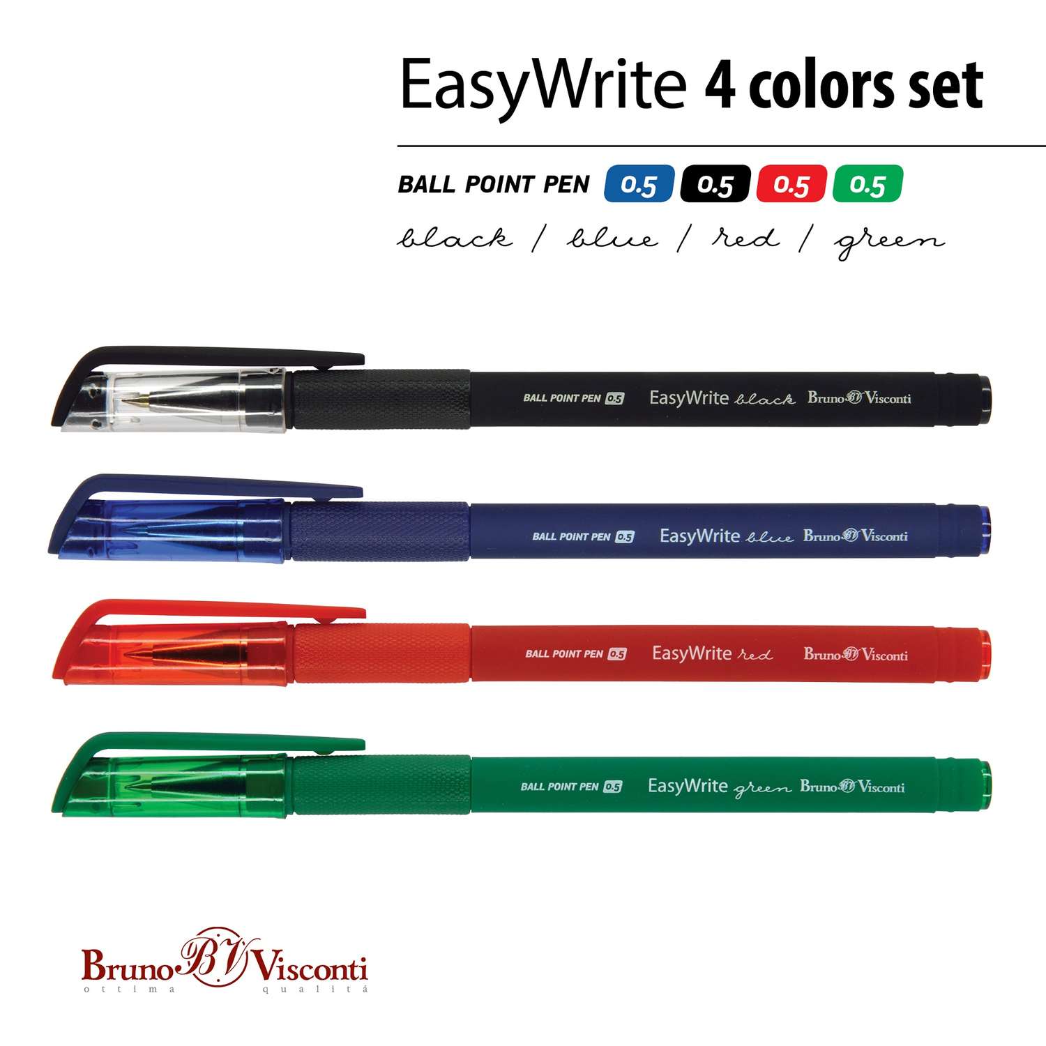 Набор из 4-х шариковых ручек Bruno Visconti EasyWrite синияя красная зеленая черная - фото 6