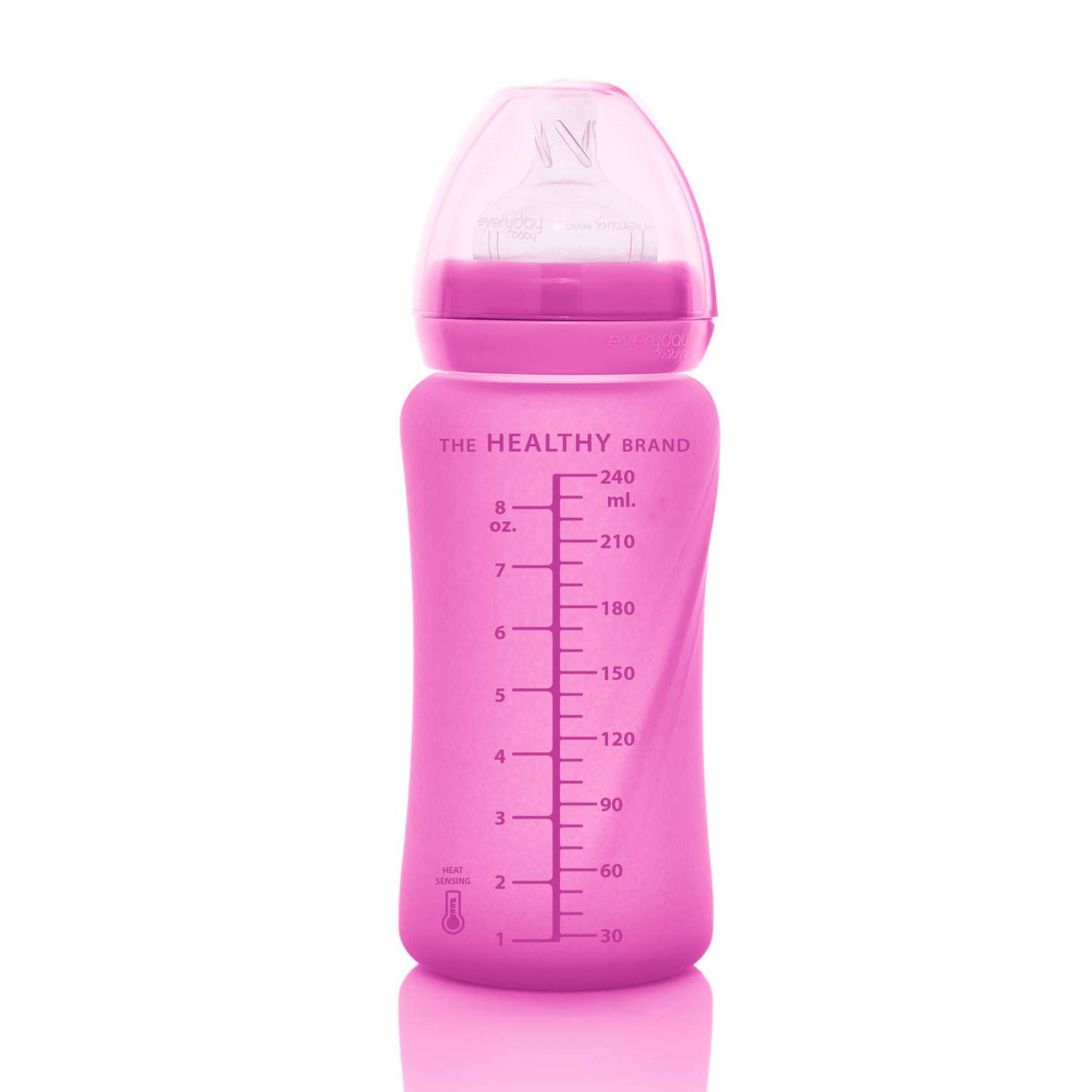 Бутылочка Everyday Baby Healthy стеклянная с индикатором температуры 240 мл розовый - фото 2