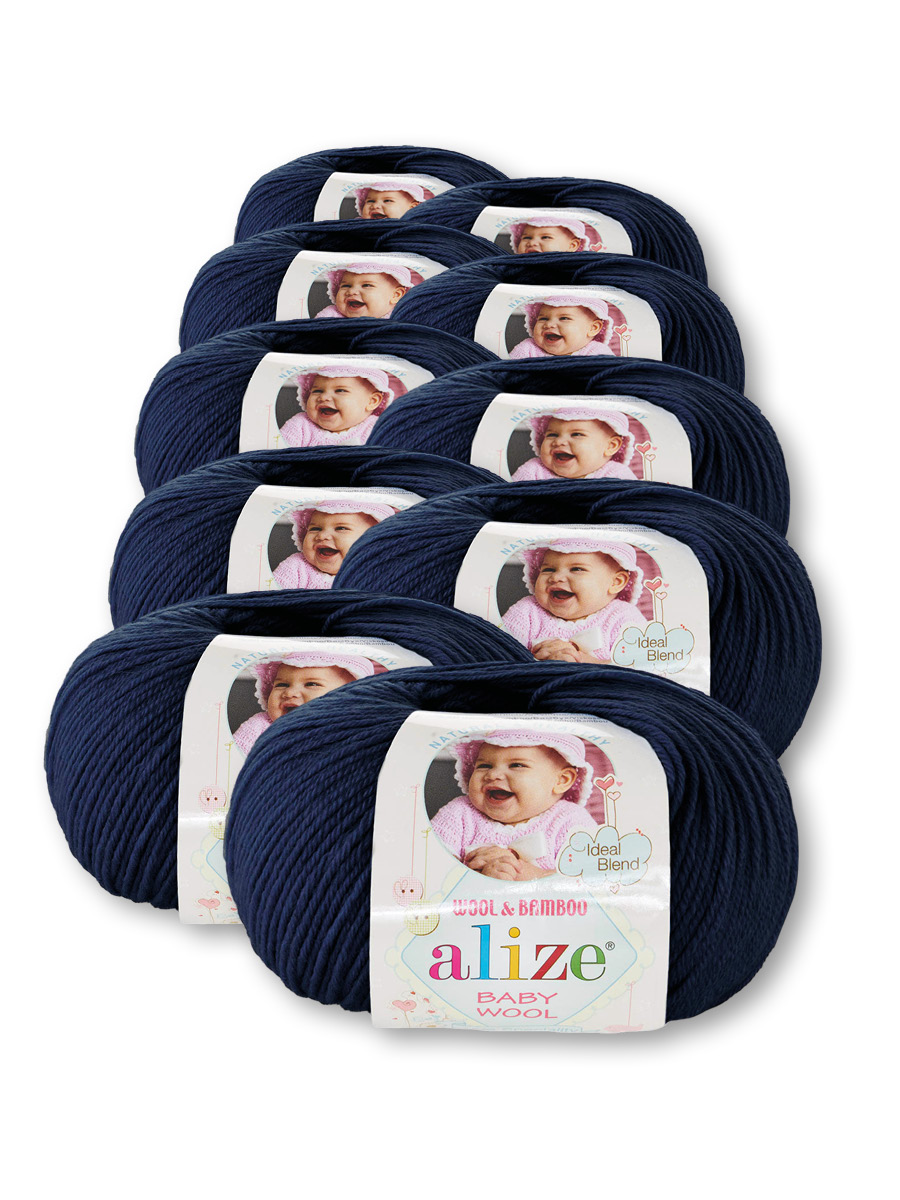 Пряжа для вязания Alize baby wool бамбук шерсть акрил мягкая 50 гр 175 м 58 темно-синий 10 мотков - фото 2