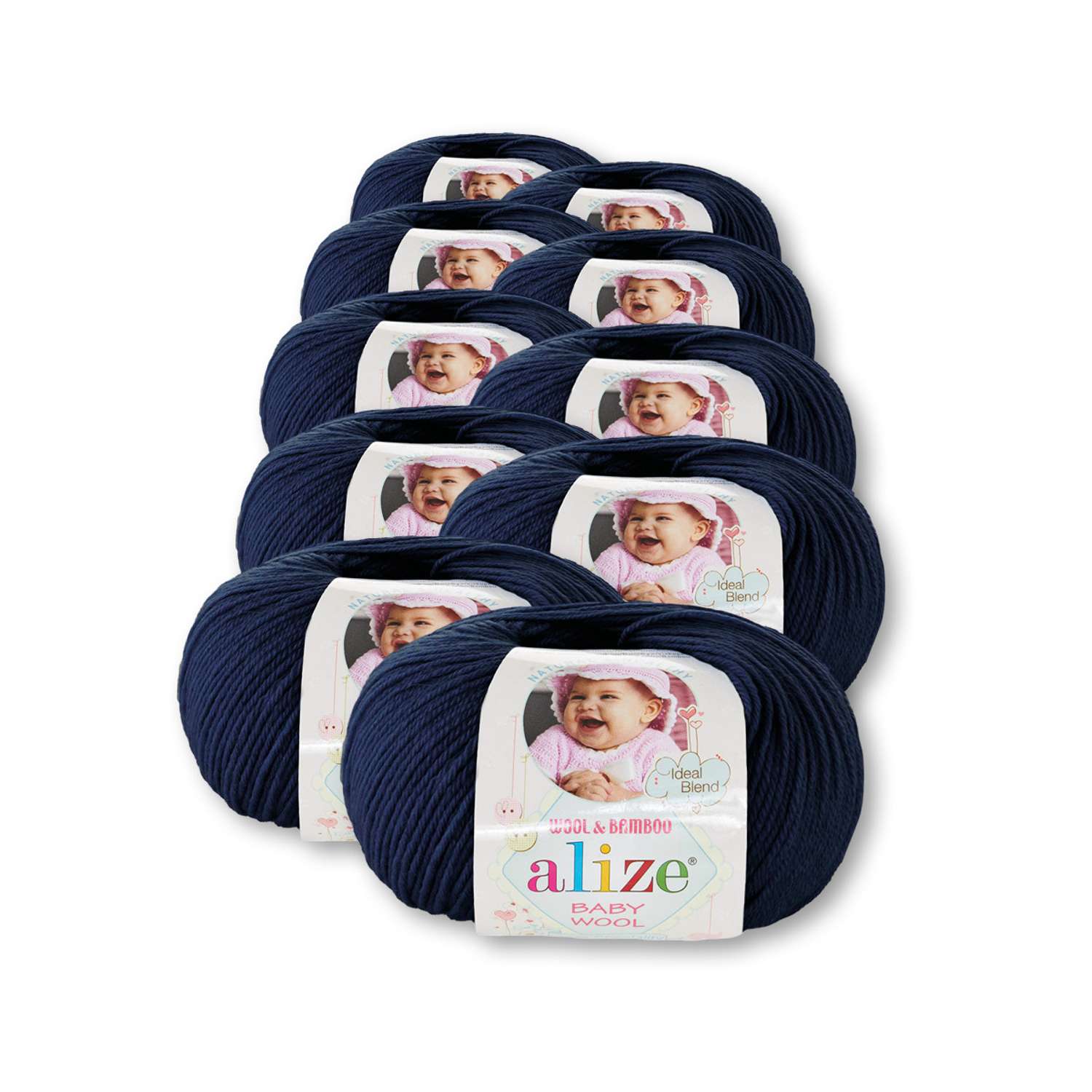 Пряжа для вязания Alize baby wool бамбук шерсть акрил мягкая 50 гр 175 м 58 темно-синий 10 мотков - фото 2