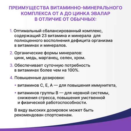 БАД Эвалар Витаминно-минеральный комплекс от А до Цинка 30 таблеток