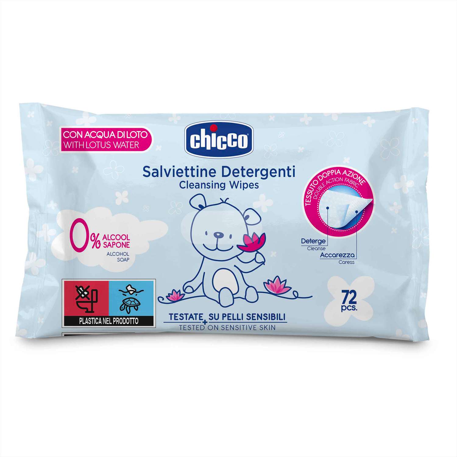 Салфетки CHICCO детские влажные для новорожденных с экстрактом цветка лотоса 72 шт - фото 1
