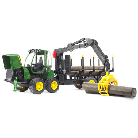 Автомобиль Bruder 02133 Трактор John Deere 1210E с прицепом с манипулятором и брёвнами