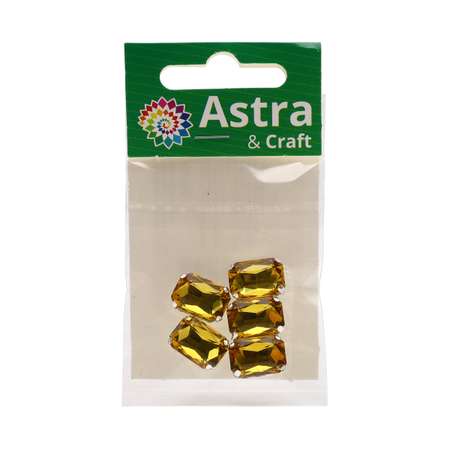 Хрустальные стразы Astra Craft в цапах прямоугольные для творчества и рукоделия 10 мм 14 мм 5 шт серебро желтый