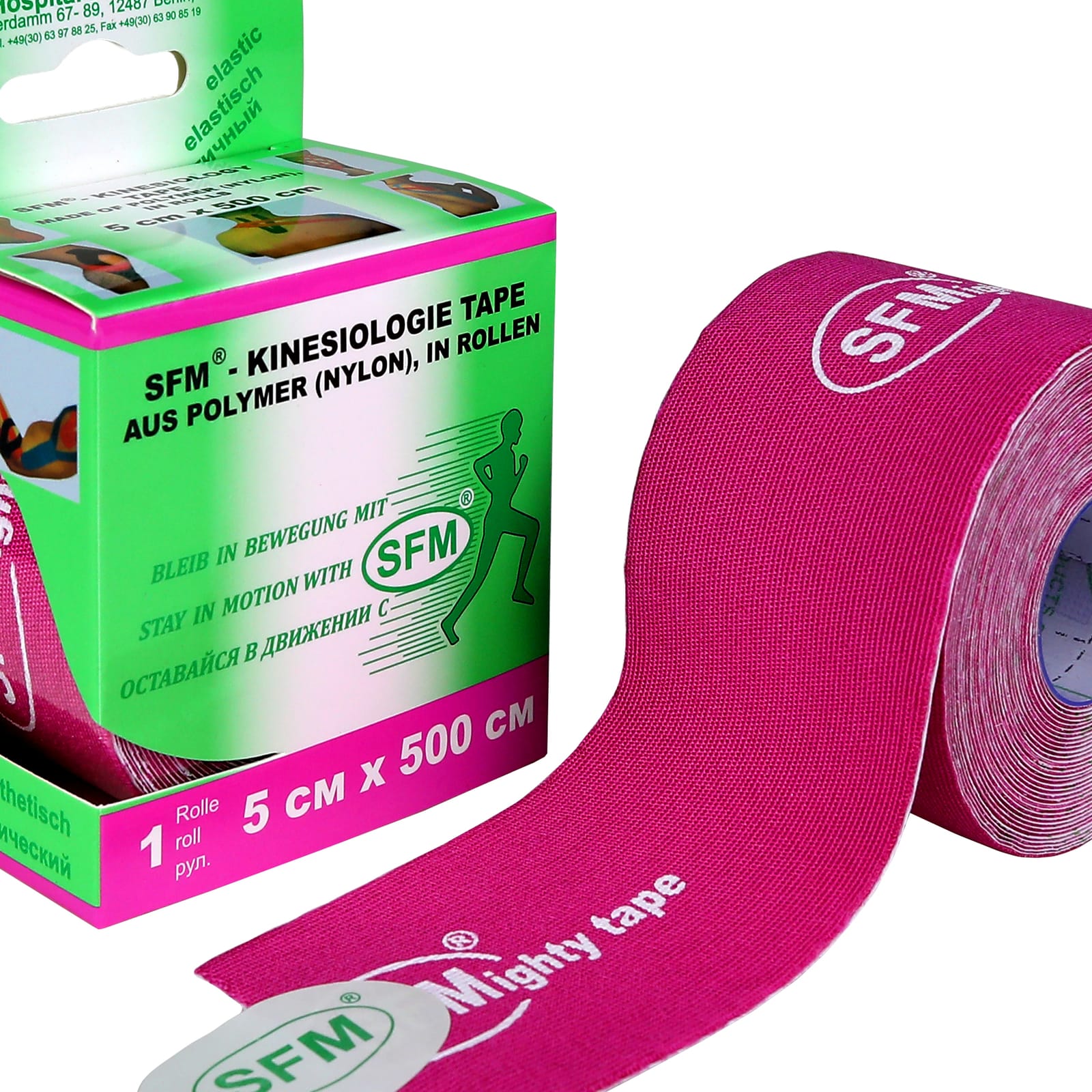 Кинезиотейп SFM Hospital Products Plaster на полимерной основе 5х500 см розового цвета в диспенсере - фото 2