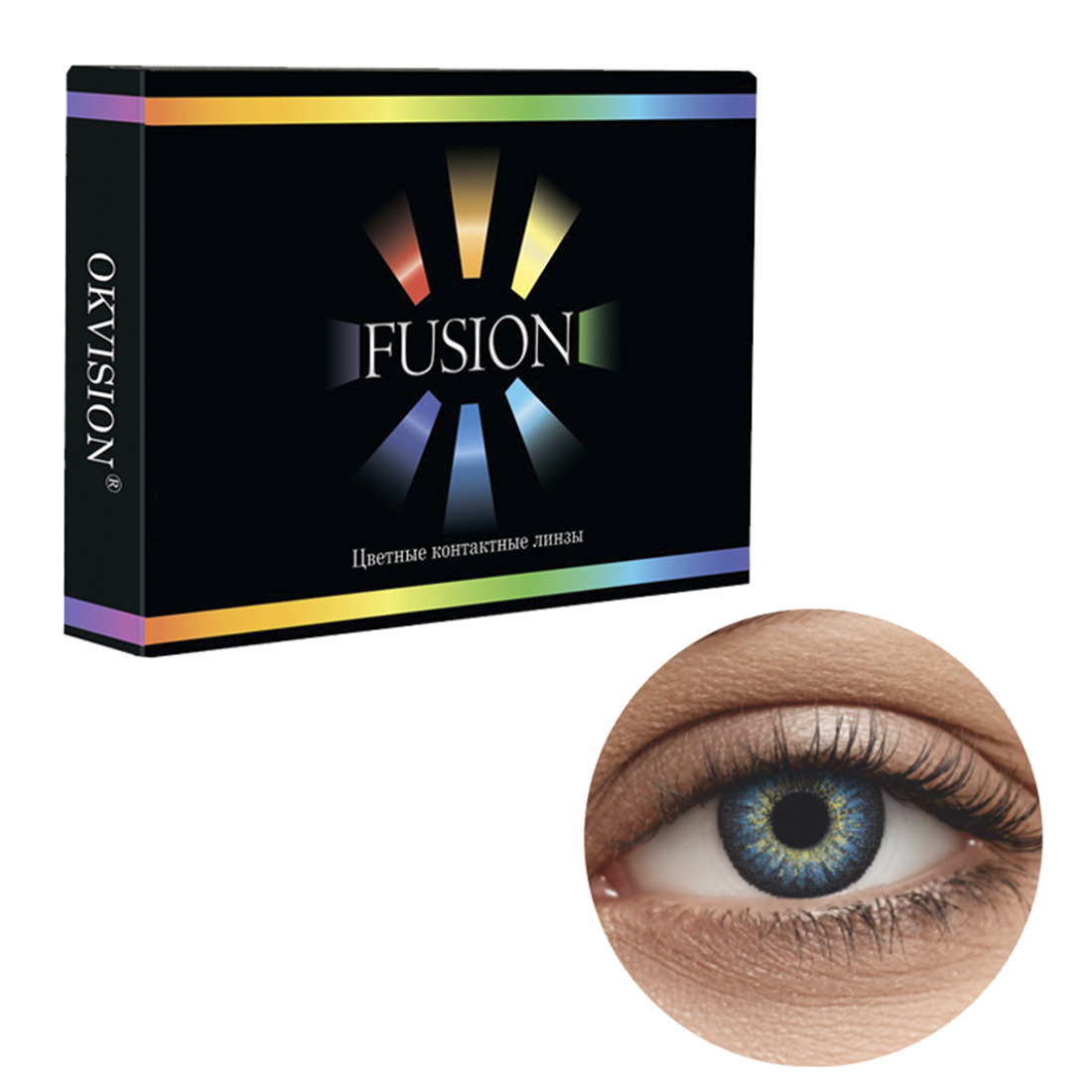 Цветные контактные линзы OKVision Fusion monthly R 8.6 -6.00 цвет Cobalt Blue 2 шт 1 месяц - фото 1