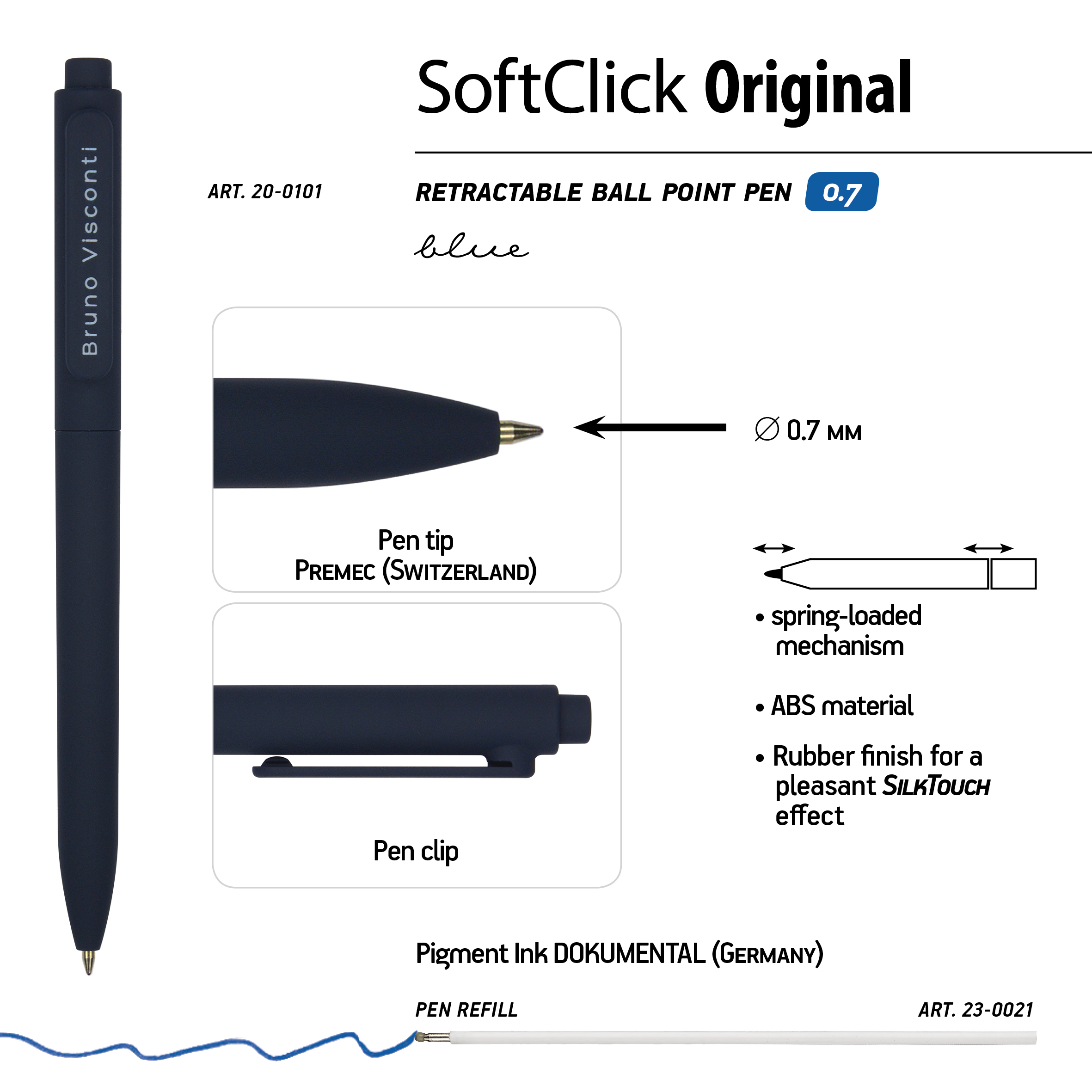 Набор шариковых ручек Bruno Visconti SoftClick Original автоматические синие 5 шт - фото 4