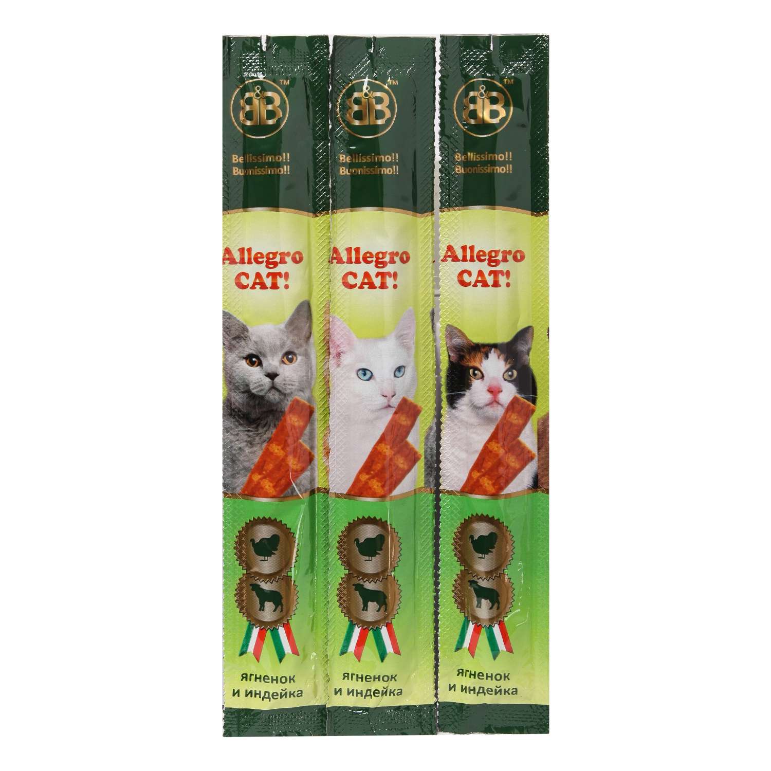 Лакомство для кошек BB Allegro Cat колбаски с ягненком и индейкой 60шт - фото 1