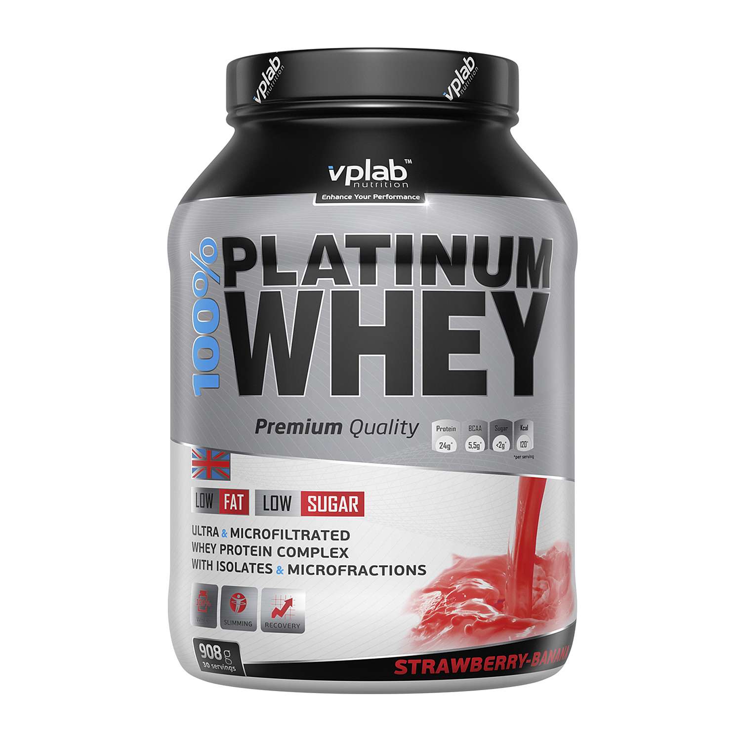 Протеин VPLAB Platinum Whey 100% клубника-банан 908г - фото 1
