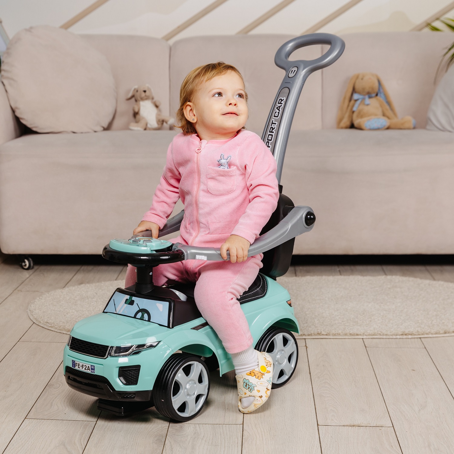 Каталка BabyCare Sport car кожаное сиденье розовый - фото 11