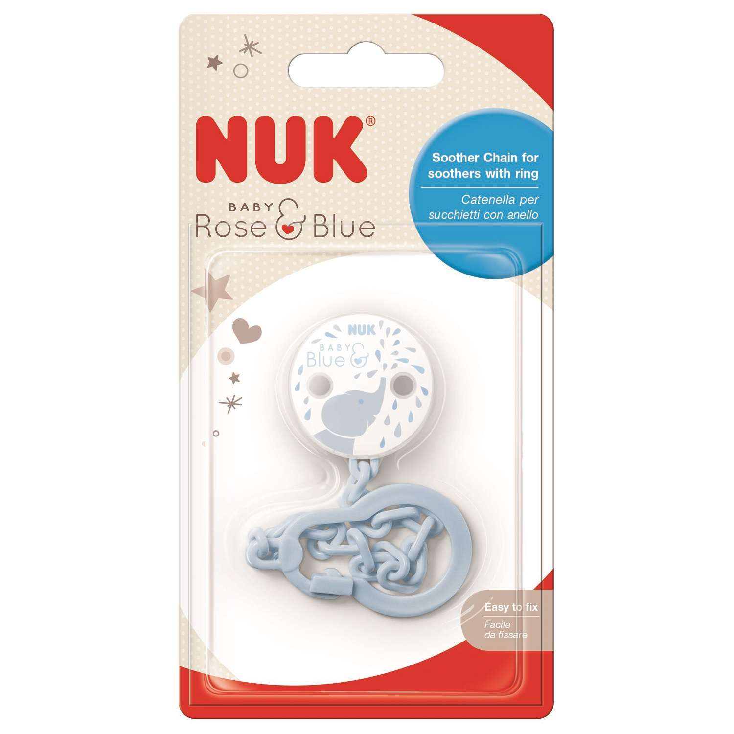 Клипса для пустышки Nuk Baby Blue Слоник с цепочкой 10750558 - фото 2