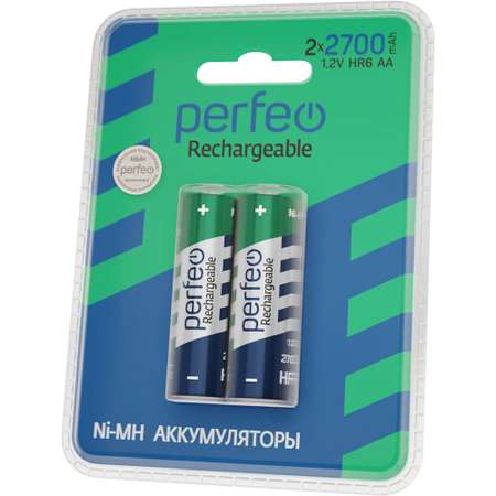 Аккумуляторные батарейки Perfeo пальчиковые PF AA2700/2BL PL