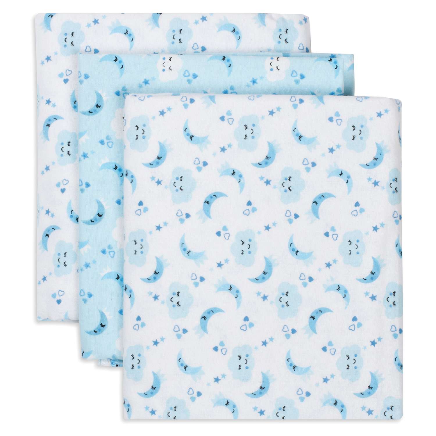 Пеленки фланелевые Чудо-чадо для новорожденных «ЗасыпайКа» 90х120см голубой 3 шт - фото 1