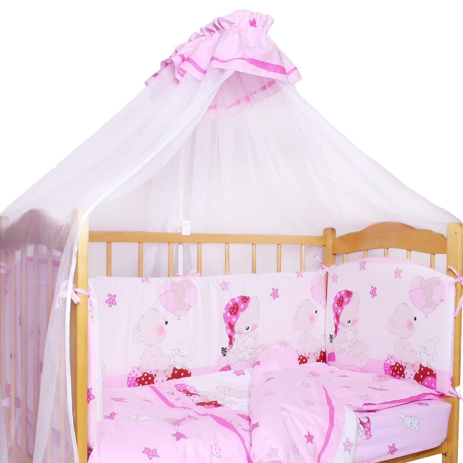 Комплект постельного белья Amarobaby Сонный медвежонок 7предметов Розовый - фото 4