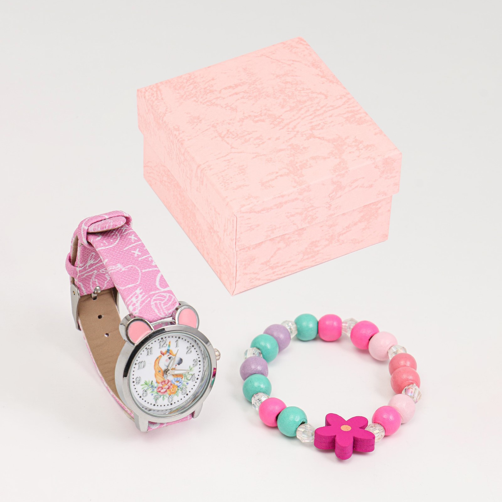 Подарочный набор Sima-Land 2 в 1 «Единорожка»: наручные часы браслет d-2.5 см - фото 1