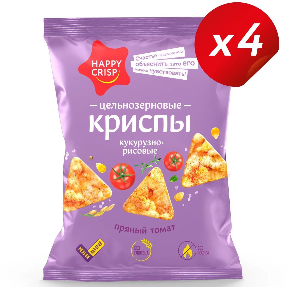 Чипсы Happy Crisp цельнозерновые Пряный томат 4 шт по 50 г - фото 4